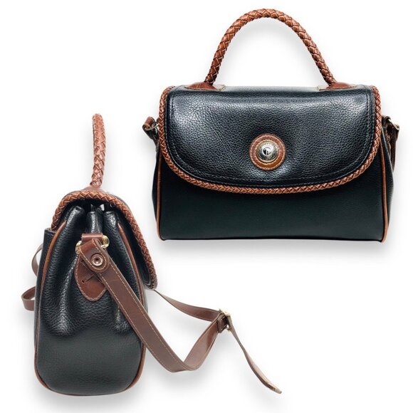 Carryland Handbags - Vtg Carryland USA Leather Purse Black Brown Shoulder Crossbody Bag Woven Handle